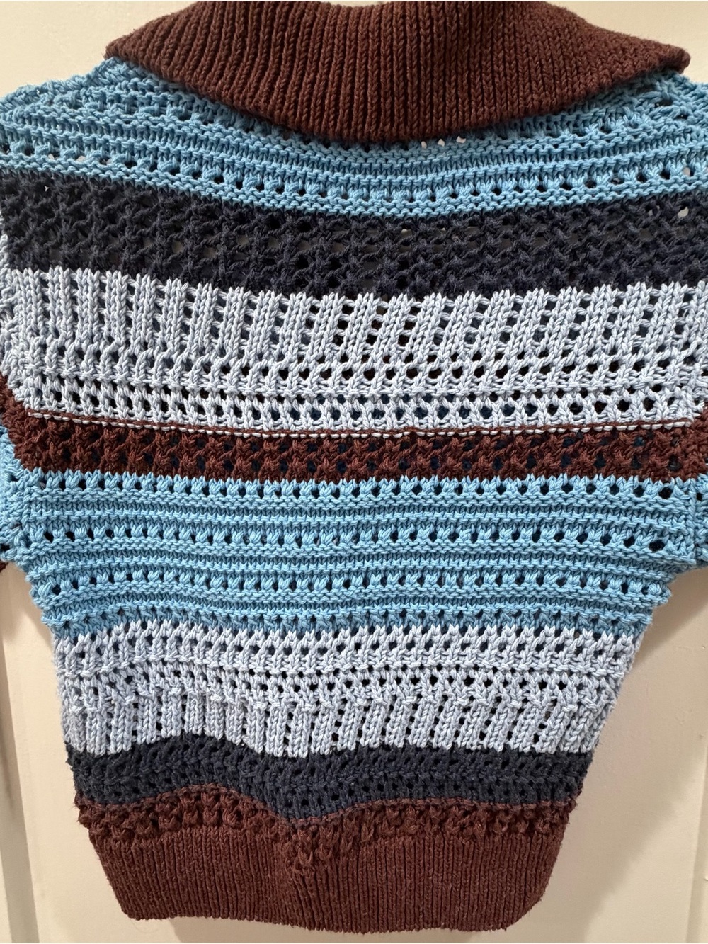 Zara Brown and Light Blue Striped Crochet Polo Top - Picture 4 of 4